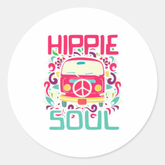 Hippie Soul Colorful Peace Van Premium Ronde Sticker