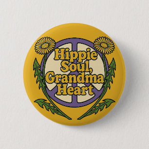 Hippie Soul Oma Heart Peace Sign Hippies Ronde Button 5,7 Cm