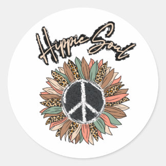 Hippie Soul Peace Sign Sunflower Ronde Sticker
