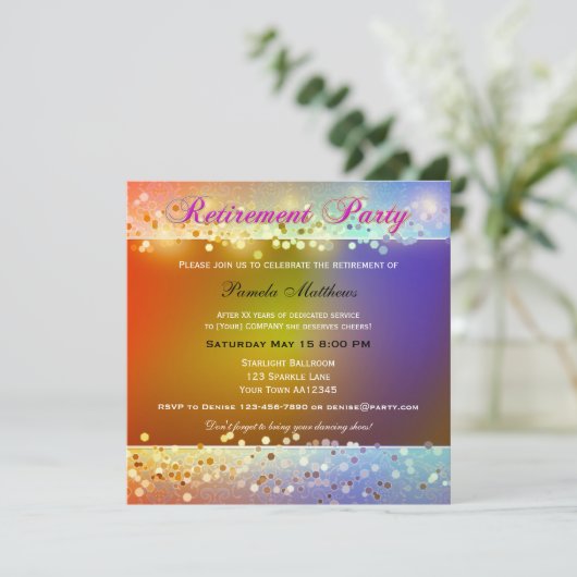 Hippie Sparkling Light Retirement Party Invitation (Debout devant)