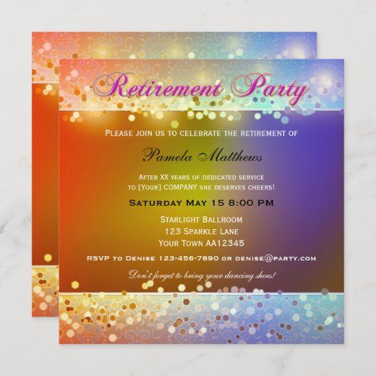 Hippie Sparkling Light Uitnodiging van het Pensioe (Voorkant / Achterkant)