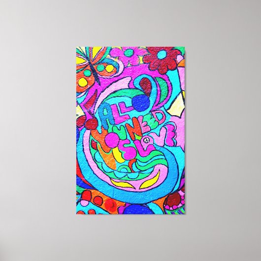Hippie stijl kleurrijke rust en liefde canvas (Voorkant)