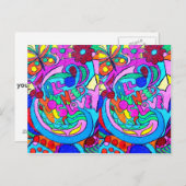 hippie style paix et amour carte postale (Devant / Derrière)