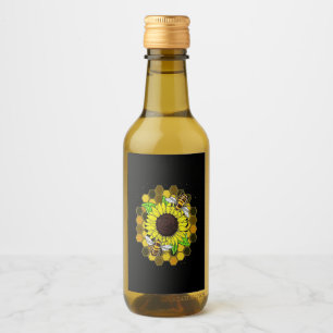 Hippie Sunflower Bees Wijn Etiket