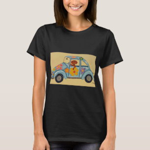 Hippie Teckel in auto T-shirt