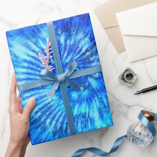 Hippie Tie Dye Pattern Waterverf Blue Modern Cadeaupapier (Geschenken)