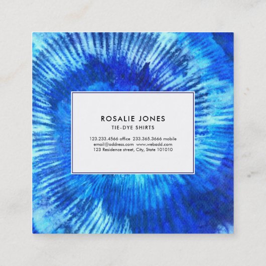 Hippie Tie Dye Pattern Waterverf Blue Modern Vierkante Visitekaartje (Achterkant)