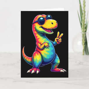 Hippie Tie Dye T-rex Dino Vredesteken  Kaart