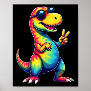 Hippie Tie Dye T-rex Dino Vredesteken Poster