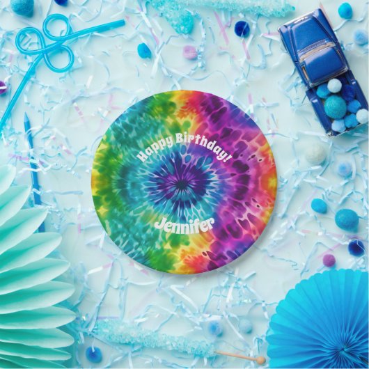 Hippie Tie Dye Verjaardagsfeestje Papier Bord (Feest)