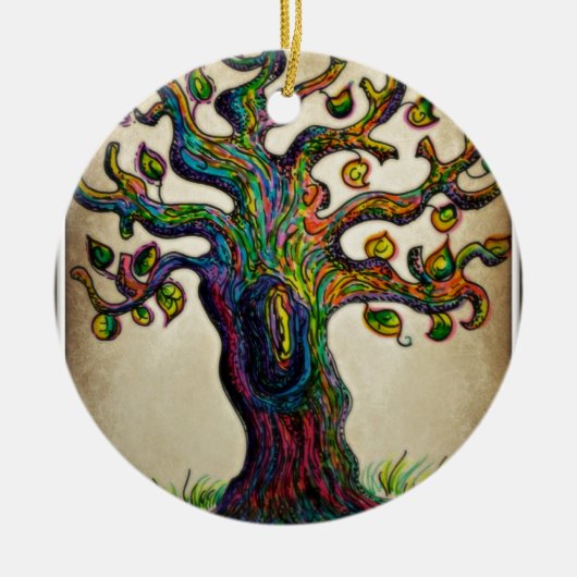 Hippie Tree Keramisch Ornament (Voorkant)
