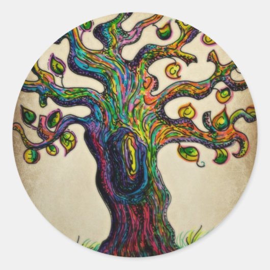 Hippie Tree Ronde Sticker (Voorkant)