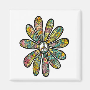 Hippie Trippy Flower Power Peace Sign-zeven Magneet