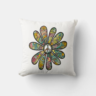 Hippie Trippy Flower Power Vredesbord Zeventiger j Kussen