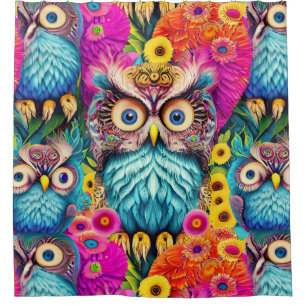 Hippie Trippy Psychedelische Kleurrijke Uil Douchegordijn