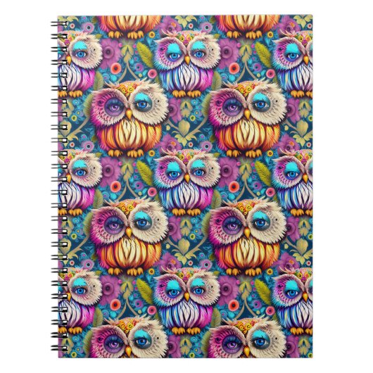 Hippie Trippy Psychedelische Kleurrijke Uil Notitieboek (Voorkant)
