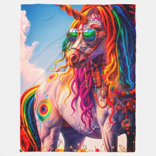 Hippie Unicorn Fleece Deken (Voorkant)