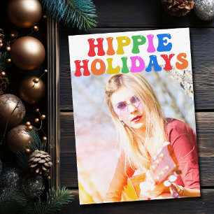 Hippie Vakantie Kleurrijke Kerst Familie Foto Feestdagenkaart