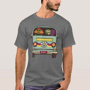  Hippie Van Flower Bus Aliens Vredesbord T-shirt