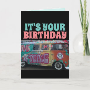 HIPPIE VAN FUNNY VERJAARDAGSKAART BEDANKKAART