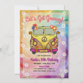 Hippie verjaardagsfeestje uitnodiging en spel (Voorkant)