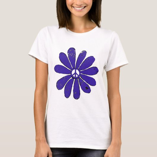 HIppie Vredesbord Bloem Paarse Verdrietige Kijk T-shirt (Voorkant)