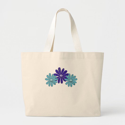 Hippie Vredesteken Bloemkracht Paarse Aqua Grote Tote Bag (Voorkant)