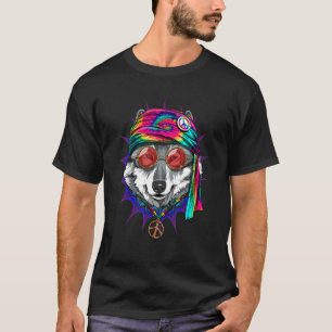 Hippie Wolf Tie Dye Dier Vredesteken Psychedelisch T-shirt