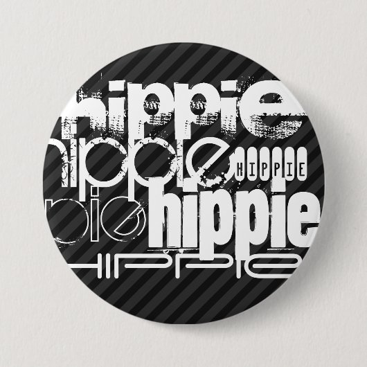 Hippie; zwarte & donkergrijze strepen ronde button 7,6 cm (Voorkant)