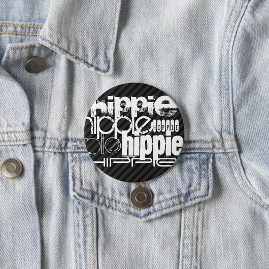 Hippie; zwarte & donkergrijze strepen ronde button 7,6 cm (In situ)