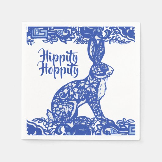 Hippity Hoppity Bunny Rabbit Blue Willow Easter Servet (Voorkant)