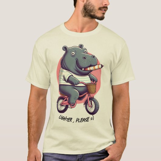 Hippo à vélo "Plus clair, s'il vous plaît" T-shirt (Devant)
