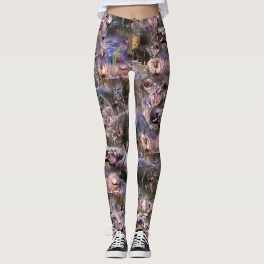 Hippo Afbeelding Collarge, Leggings (Voorkant)