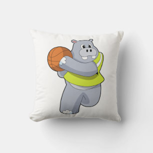 Hippo als Basketballspeler met Basketball.PNG Kussen