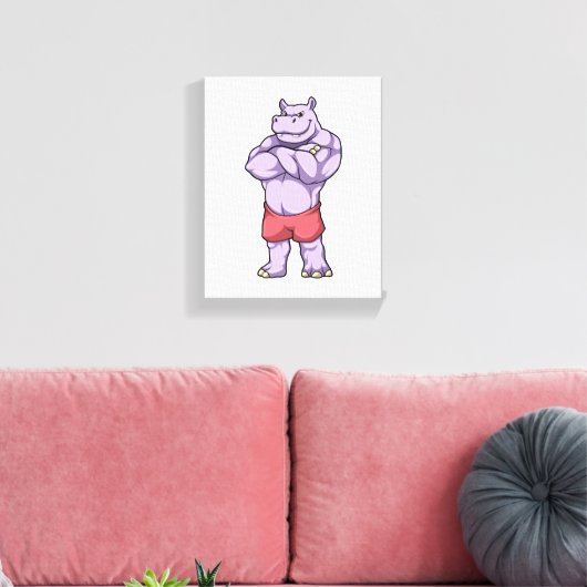 Hippo als Bodybuilder extreem Canvas Afdruk (Insitu (Woonkamer))