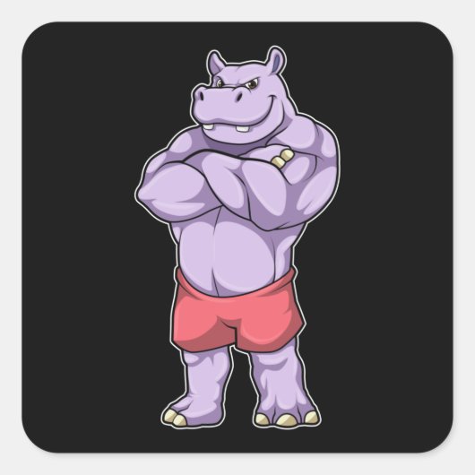 Hippo als Bodybuilder extreem Vierkante Sticker (Voorkant)