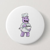 Hippo als Chef met Bowl Ronde Button 7,6 Cm (Voorkant)