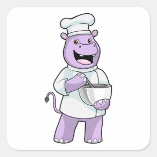 Hippo als Chef met Bowl Vierkante Sticker