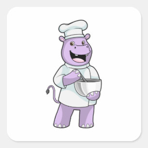 Hippo als Chef met Bowl Vierkante Sticker