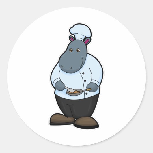Hippo als Cook met Pan Ronde Sticker (Voorkant)