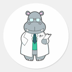 Hippo als Doctor met Smock Ronde Sticker