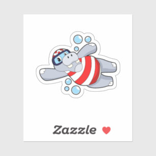 Hippo als duiker met zwembril sticker