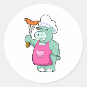 Hippo als koekje met worst ronde sticker
