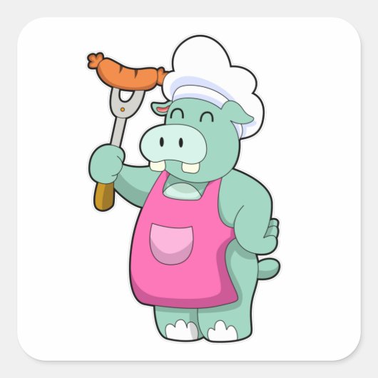 Hippo als koekje met worst vierkante sticker (Voorkant)