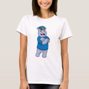Hippo als politieagent met pet van politie t-shirt