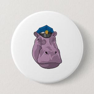 Hippo als politieagent ronde button 7,6 cm