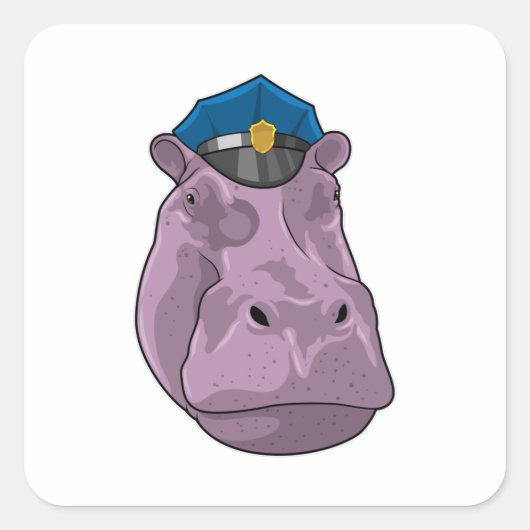Hippo als politieagent vierkante sticker (Voorkant)