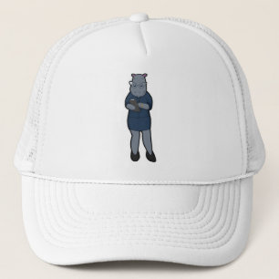 Hippo als secretaris voor notebooks en pen trucker pet