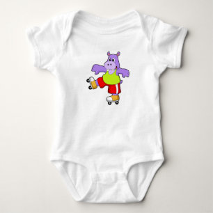 Hippo als Skater met gealigneerde schaatsen Romper