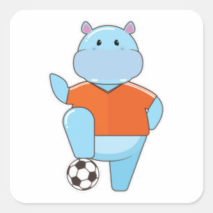 Hippo als voetbalspeler met Voetbal Vierkante Sticker